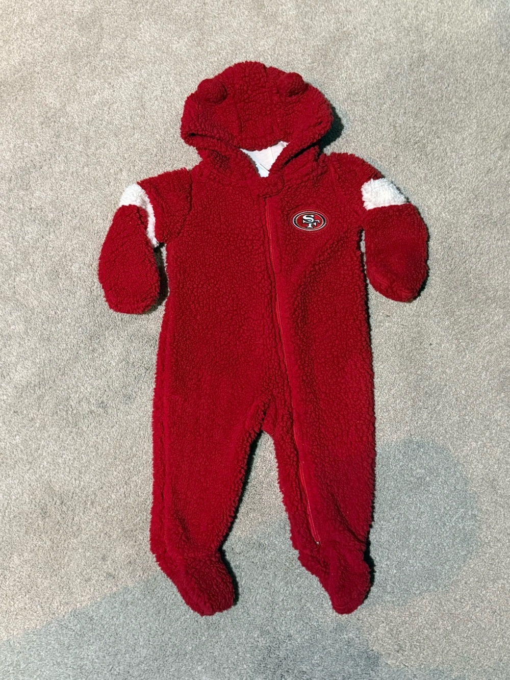 NFL Team Apparel SF 49ers Red Sherpa Hooded Bunting One Piece Size 3-6 M